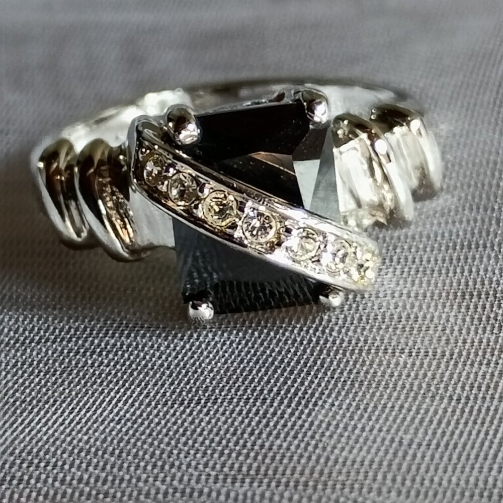 Park Lane Midnight Ring Jet Black and Clear Genuine CZ's Size 8 NWOT